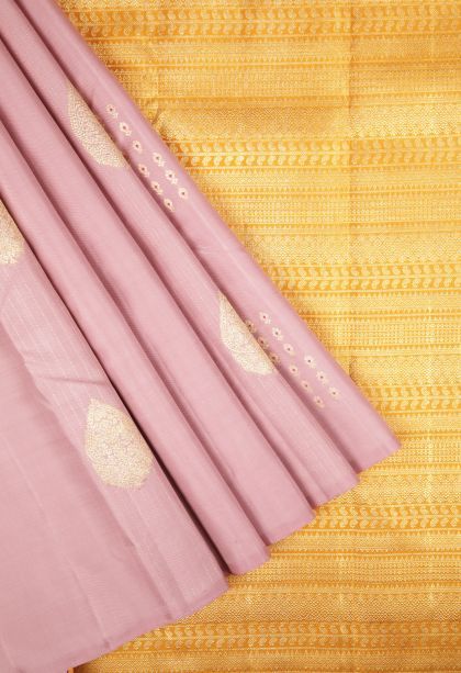 Crepe Pink Kanchipuram Silk Sarees with Gold Zari Buttis (small Dots Or Motifs)