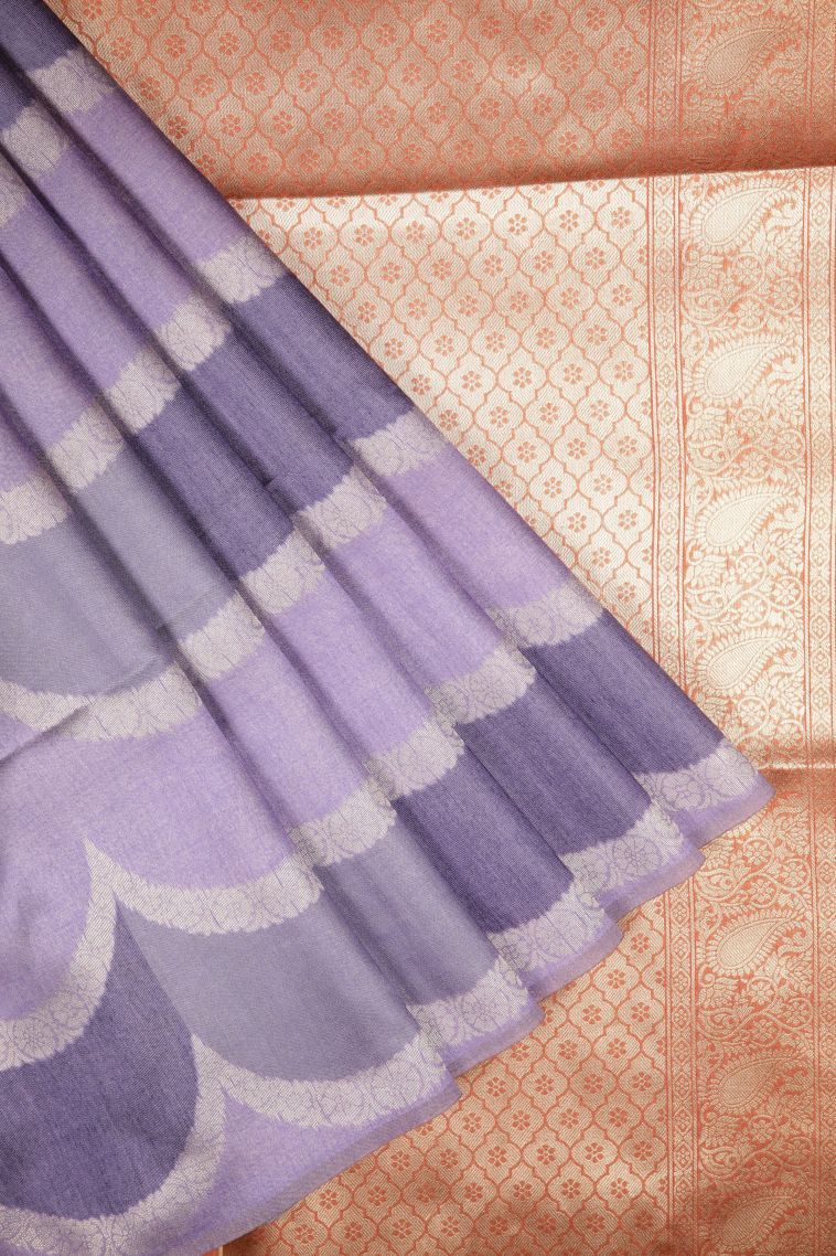 Iris Purple Tussar Saree with Without Zari Zari Floral Patterns view 1