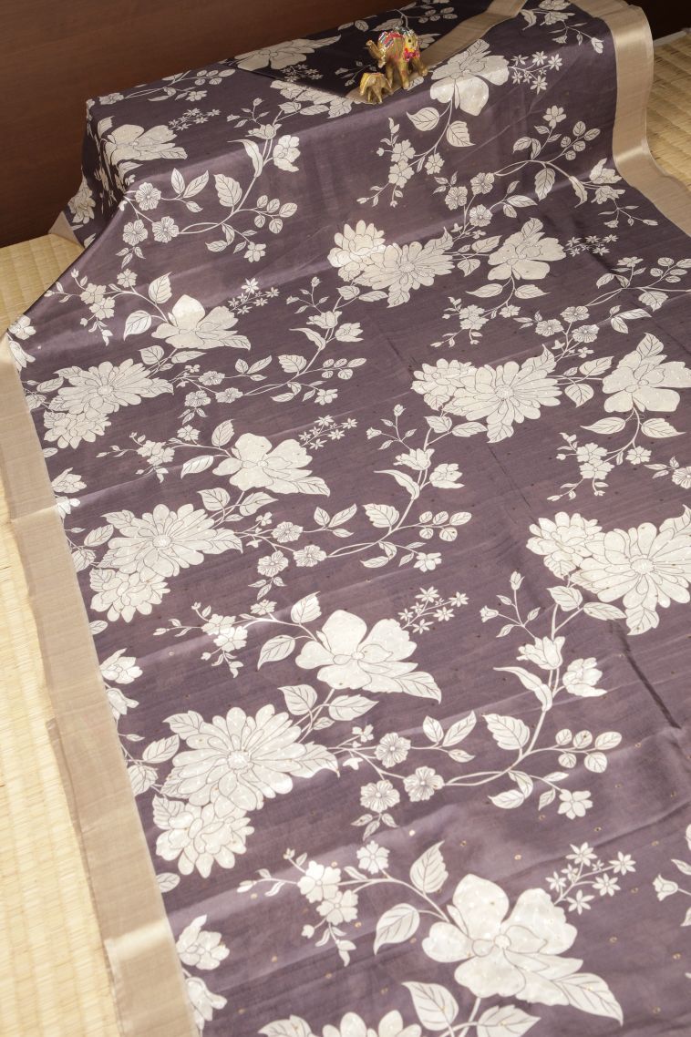 Mauve Purple Tussar Saree with Without Zari Zari Floral Patterns view 2