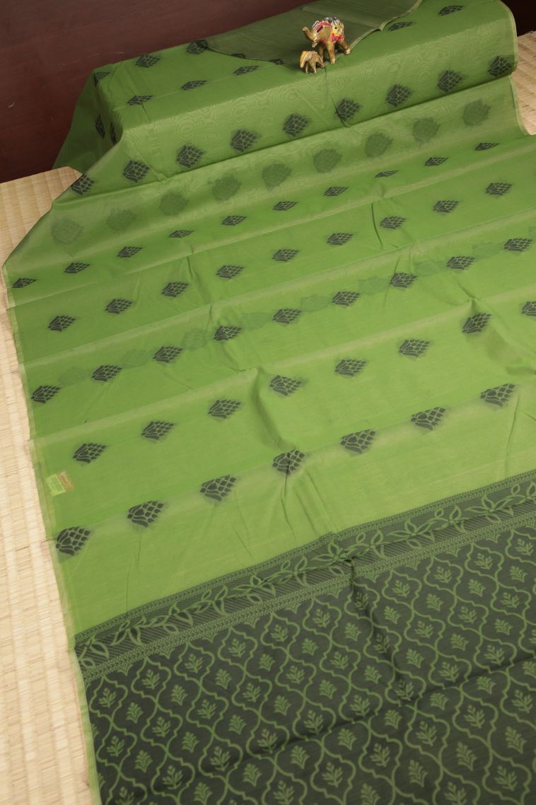 Olive Green Silk Cotton with Without Zari Zari Buttis (small Dots Or Motifs) view 2