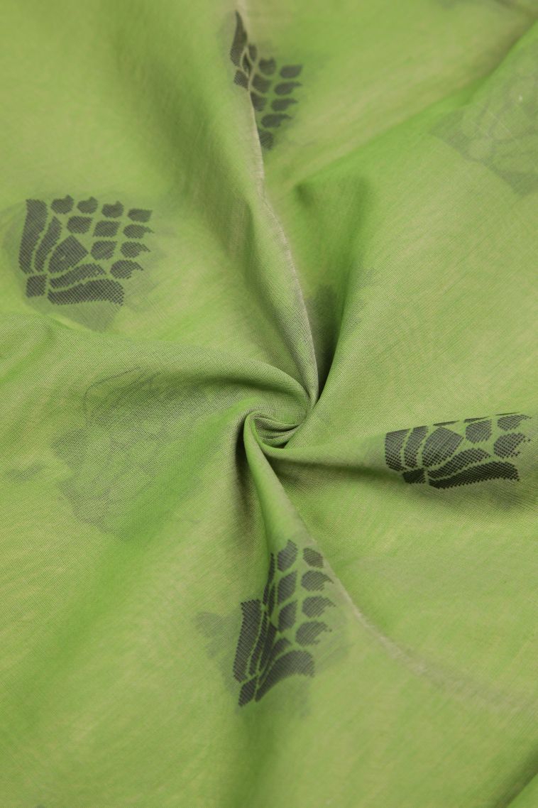 Olive Green Silk Cotton with Without Zari Zari Buttis (small Dots Or Motifs) view 4