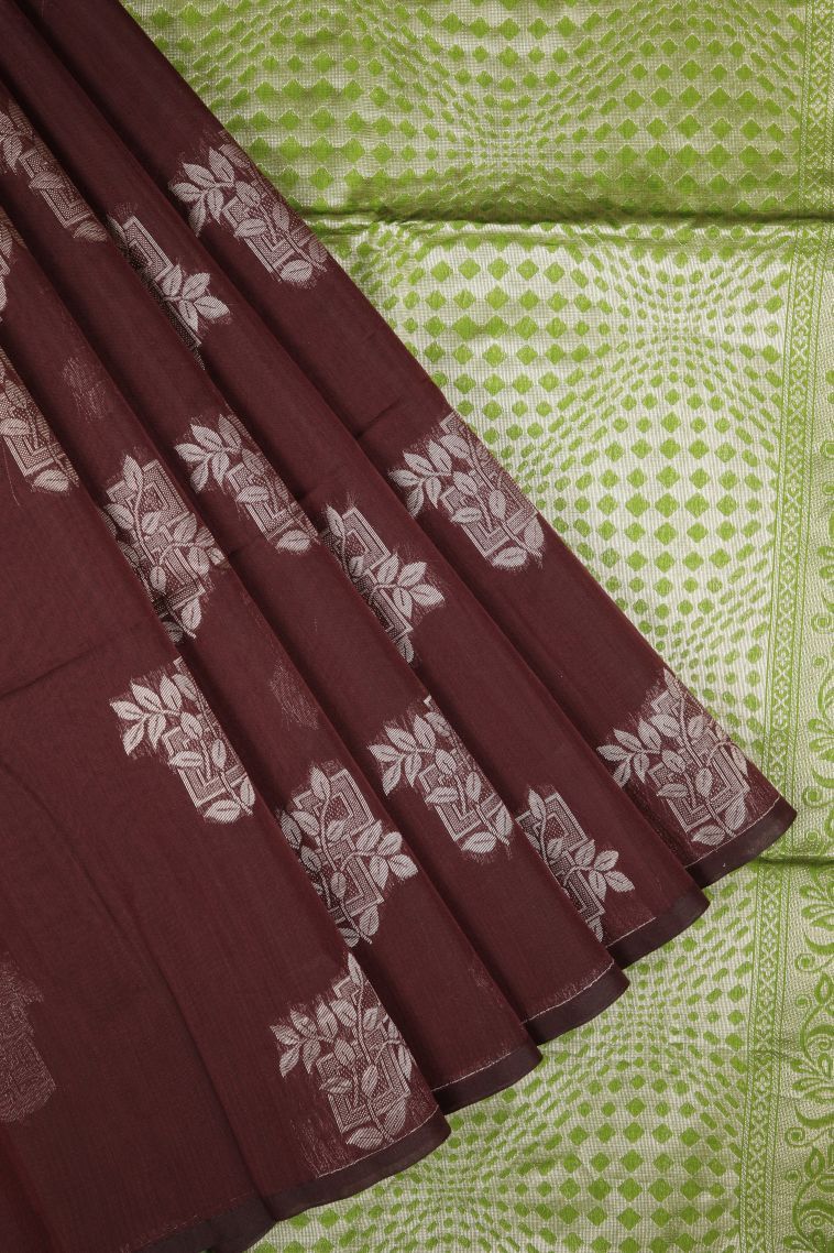 Bosenberry Purple Silk Cotton Sarees with Silver Zari Buttis (small Dots Or Motifs) view 1