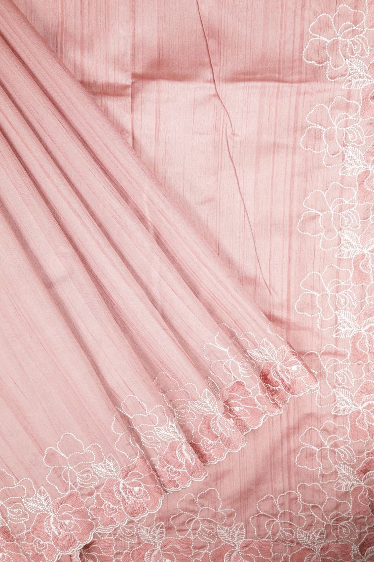 Lean Pink Tussar Saree with Without Zari Zari Plain view 1