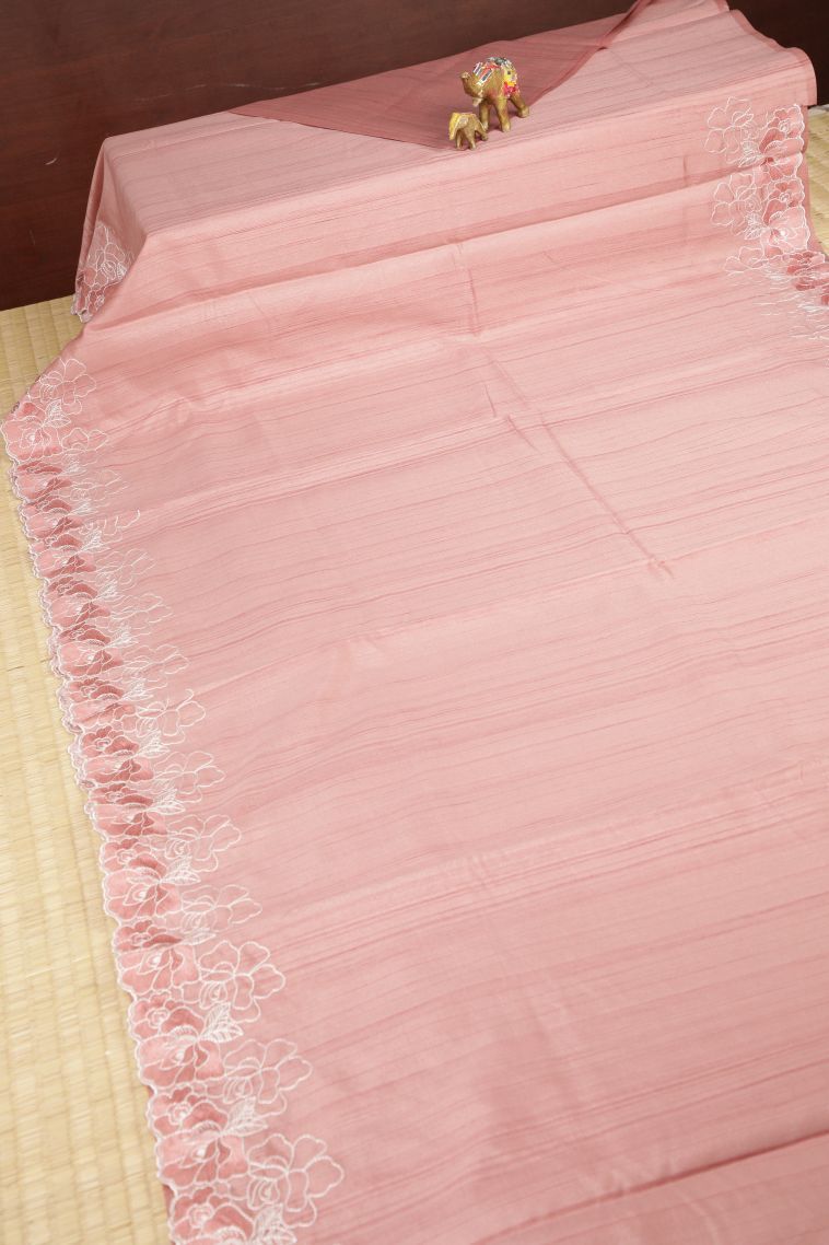 Lean Pink Tussar Saree with Without Zari Zari Plain view 2