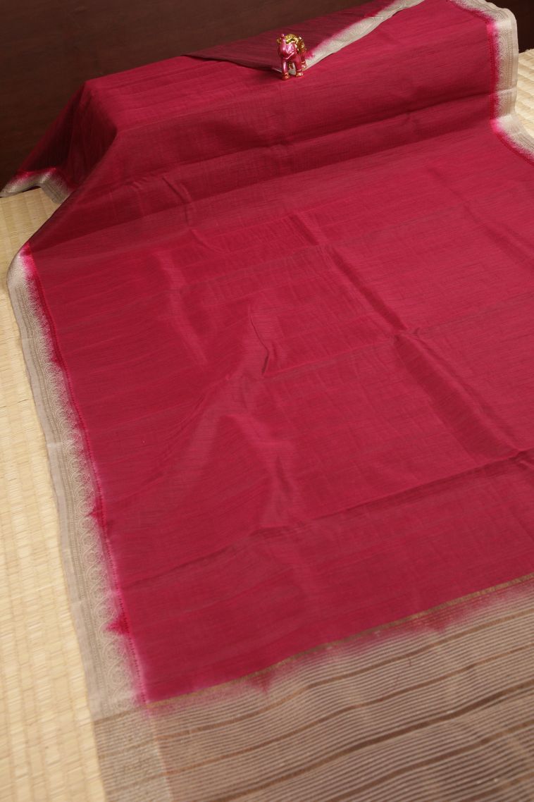 Magenta Purple Tussar Saree with Without Zari Zari Plain view 2