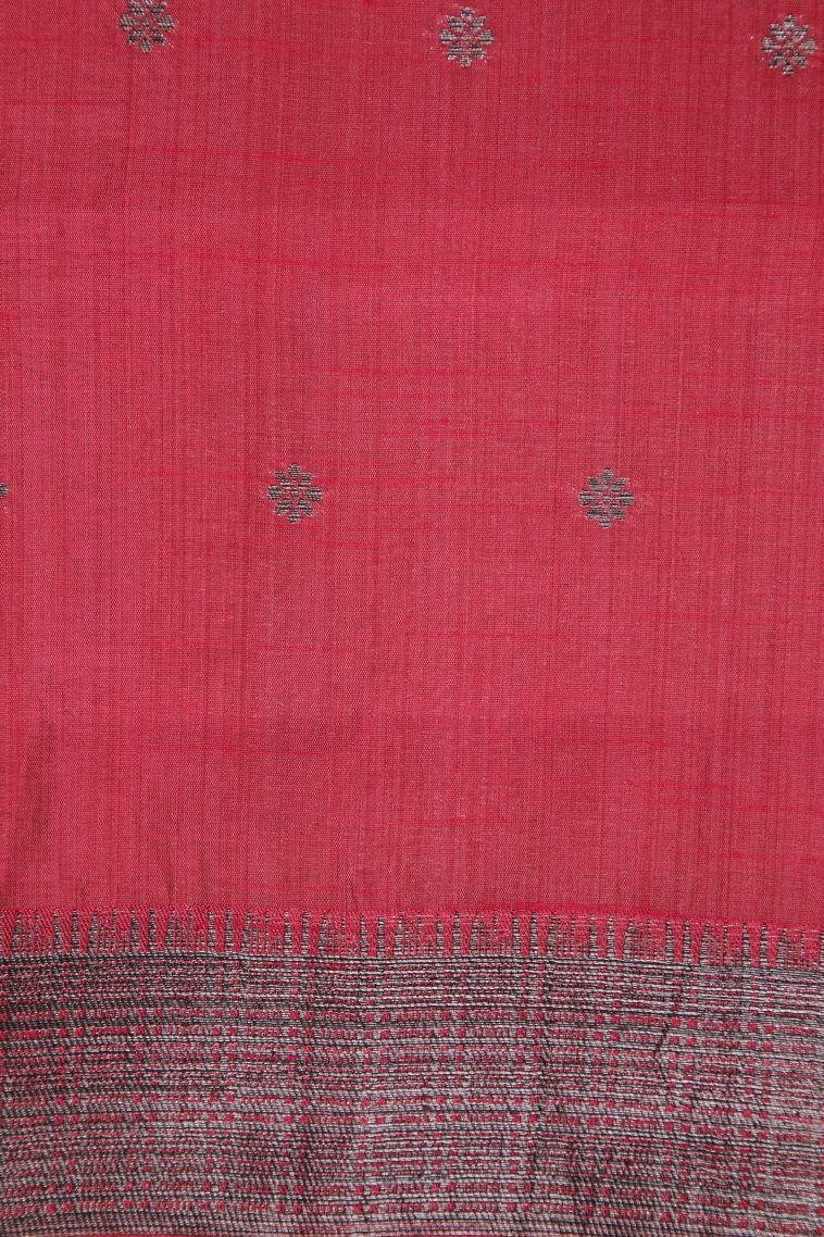 Punch Pink Tussar Saree with Bronze Zari Buttis (small Dots Or Motifs) view 3