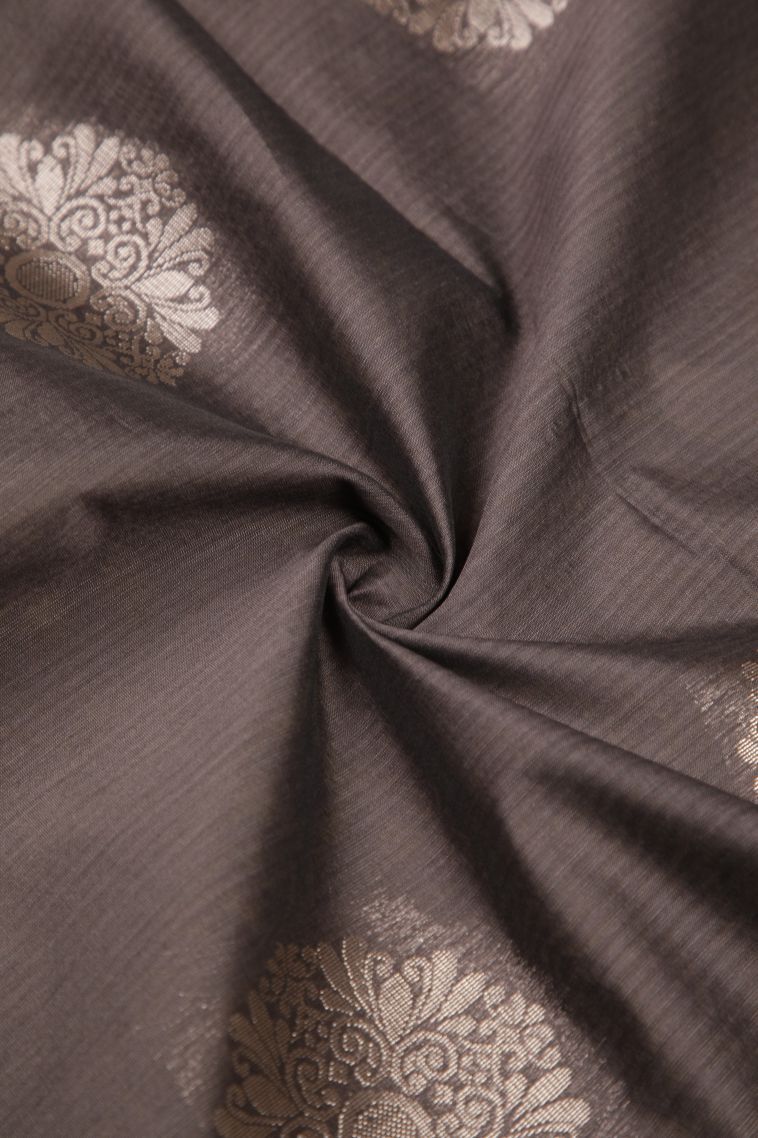 Damp Black Silk Cotton Sarees with Silver Zari Buttis (small Dots Or Motifs) view 4