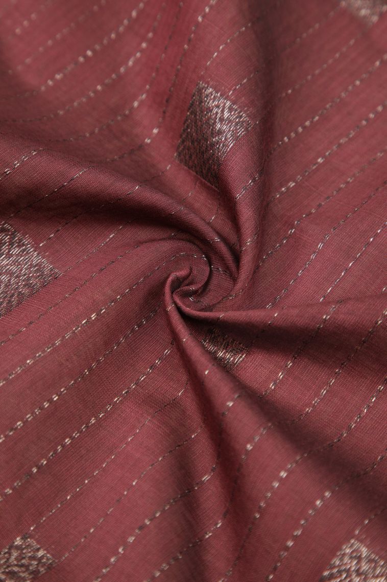 Rosewood Pink Silk Cotton Sarees with Bronze Zari Stripes view 4