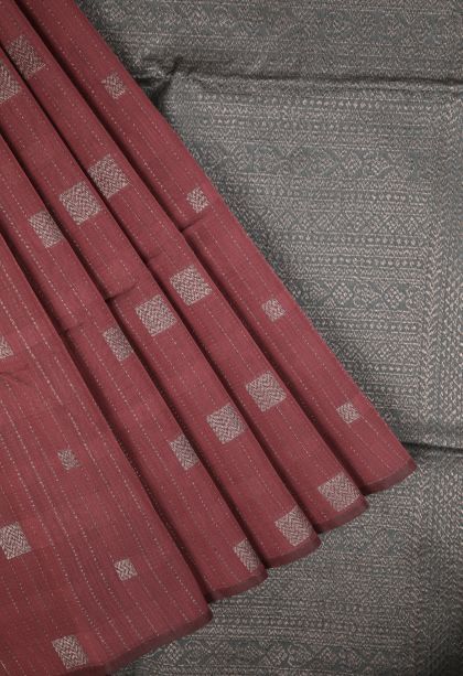 Rosewood Pink Silk Cotton Sarees with Bronze Zari Stripes