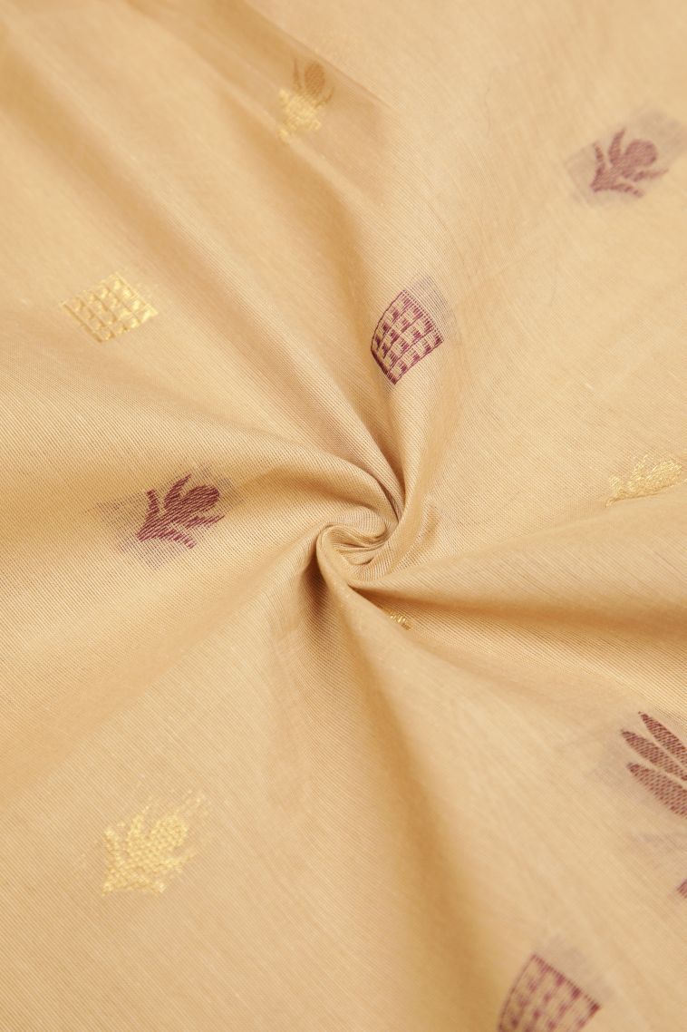 Cream White Kovai Cotton Sarees with Without Zari Zari Buttis (small Dots Or Motifs) view 4