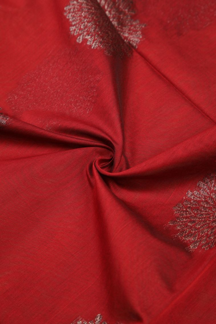 Apple Red Silk Cotton Sarees with Bronze Zari Buttis (small Dots Or Motifs) view 4