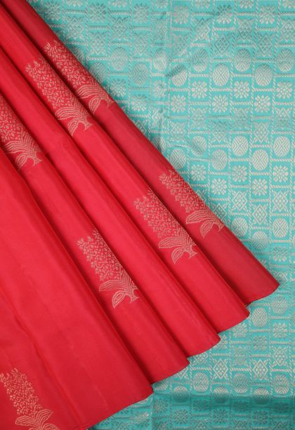 Candy Red Soft Silk Saree with Copper Zari Buttis (small Dots Or Motifs)