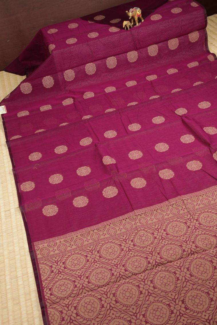 Magenta Purple Silk Cotton with Without Zari Zari Buttis (small Dots Or Motifs) view 2