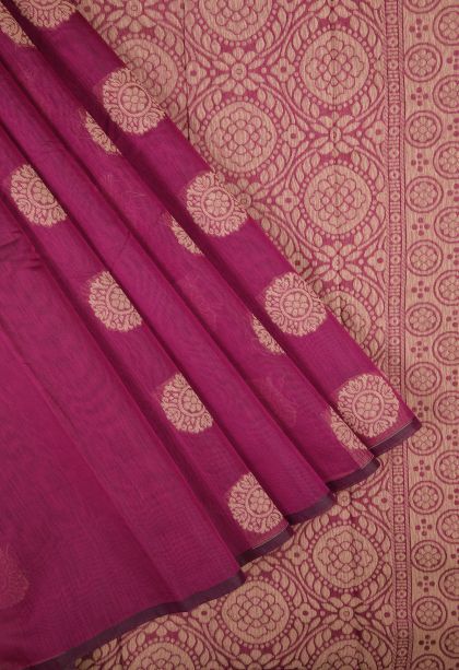 Magenta Purple Silk Cotton with Without Zari Zari Buttis (small Dots Or Motifs)