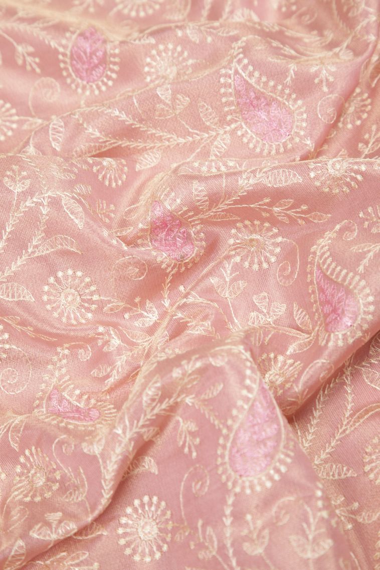 Crepe Pink Tussar Saree with Without Zari Zari Floral Patterns view 4