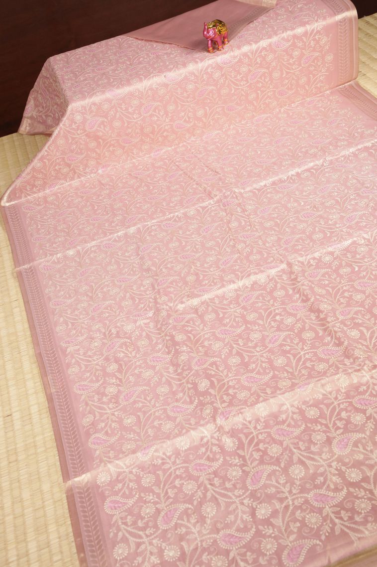 Crepe Pink Tussar Saree with Without Zari Zari Floral Patterns view 2