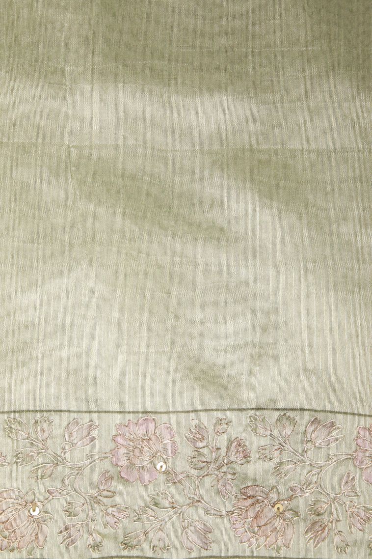Pistachio Green Tussar Saree with Without Zari Zari Buttis (small Dots Or Motifs) view 3