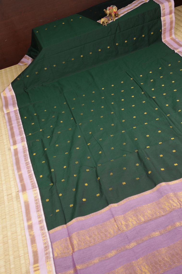 Bottle Green Kalyani Cotton with Without Zari Zari Buttis (small Dots Or Motifs) view 2