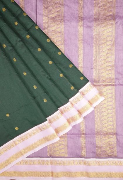 Bottle Green Kalyani Cotton with Without Zari Zari Buttis (small Dots Or Motifs)