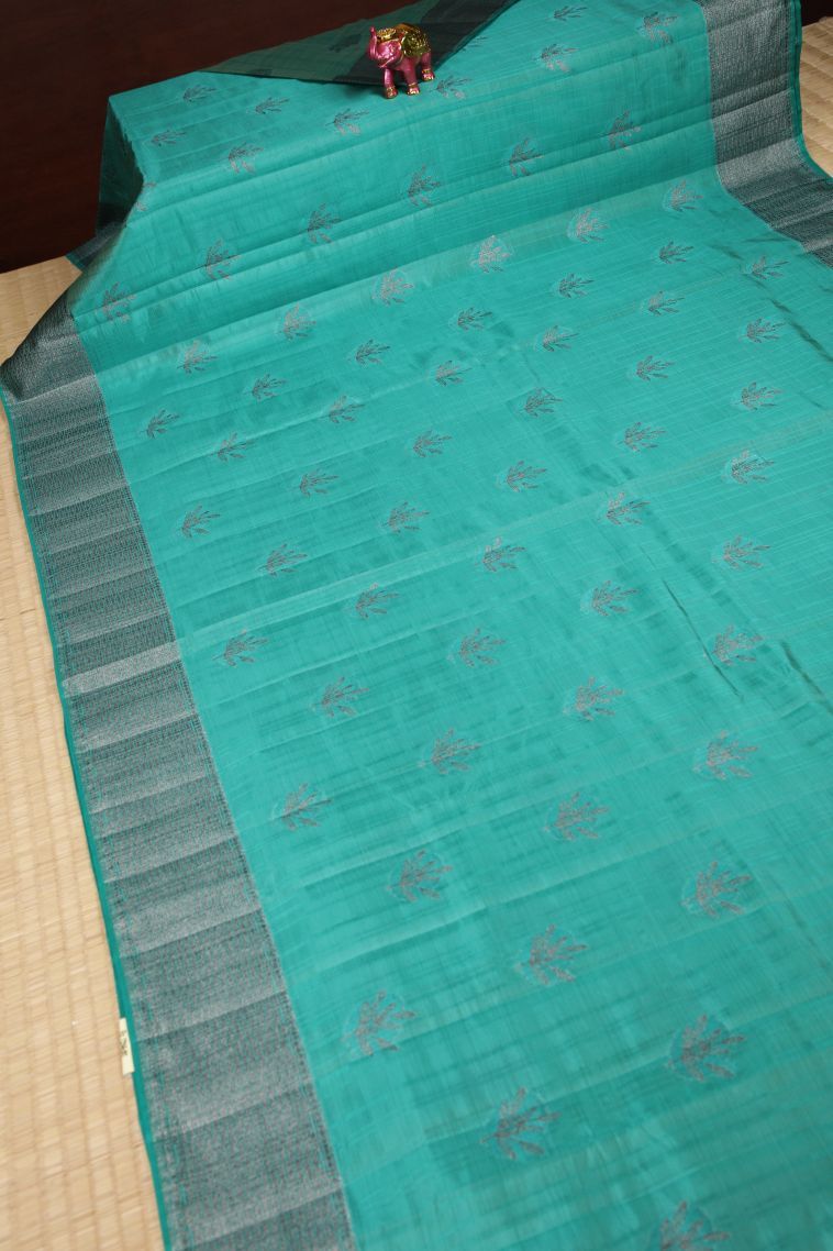 Arctic Blue Tussar Saree with Bronze Zari Buttis (small Dots Or Motifs) view 2