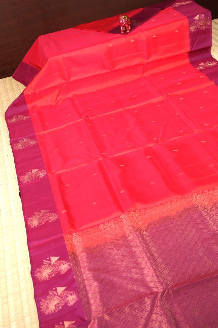 Strawberry Pink Soft Silk Saree with Copper Zari Buttis (small Dots Or Motifs) view 2