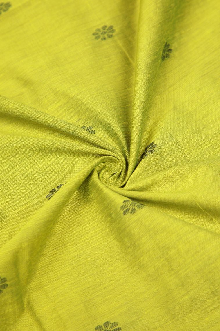 Chartreuse Green Kalyani Cotton with Without Zari Zari Buttis (small Dots Or Motifs) view 4