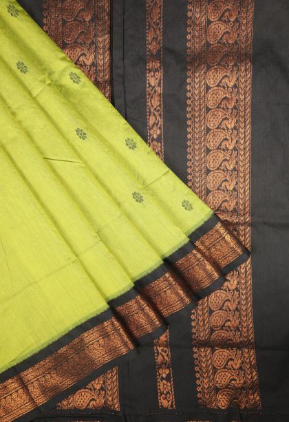 Chartreuse Green Kalyani Cotton with Without Zari Zari Buttis (small Dots Or Motifs)
