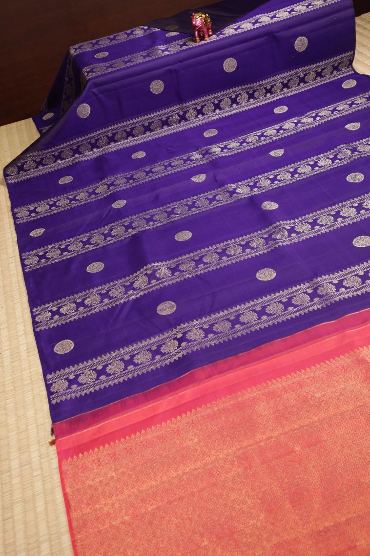 Admiral Blue Kanchipuram Silk Sarees with Gold Zari Buttis (small Dots Or Motifs) view 2