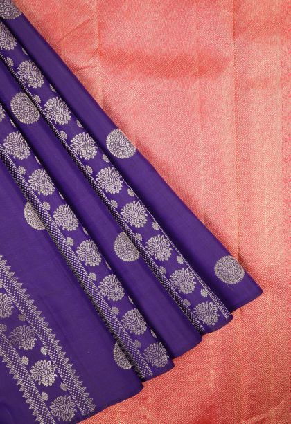 Admiral Blue Kanchipuram Silk Sarees with Gold Zari Buttis (small Dots Or Motifs)