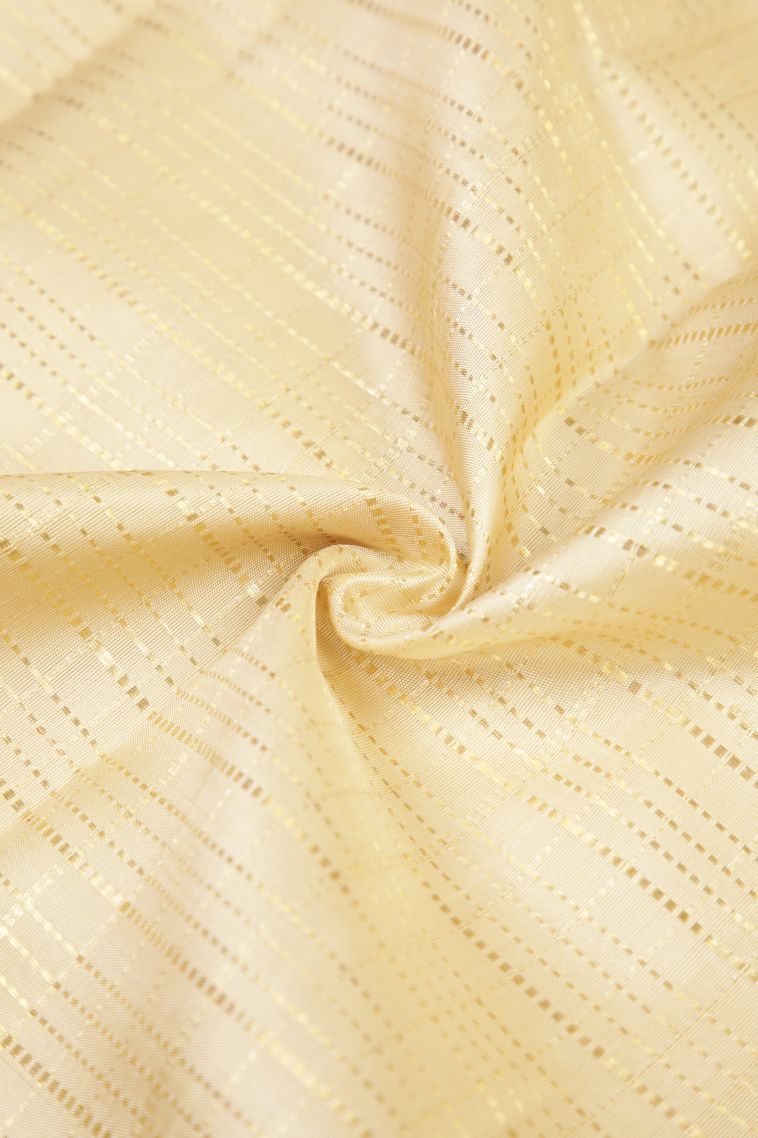 Cream White Kanchipuram Silk Sarees with Gold Zari Checks view 4