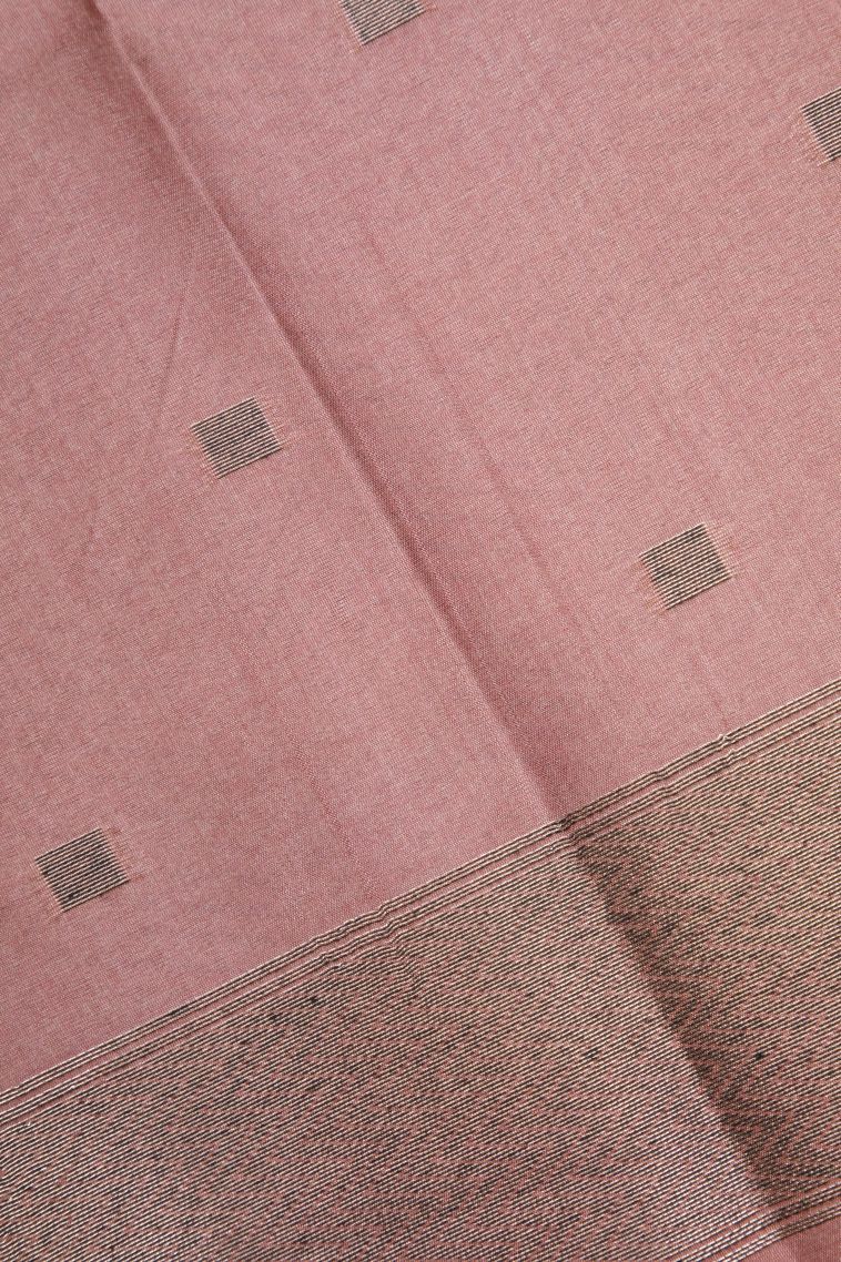 Ballet Pink Tussar Saree with Silver Zari Checks view 3