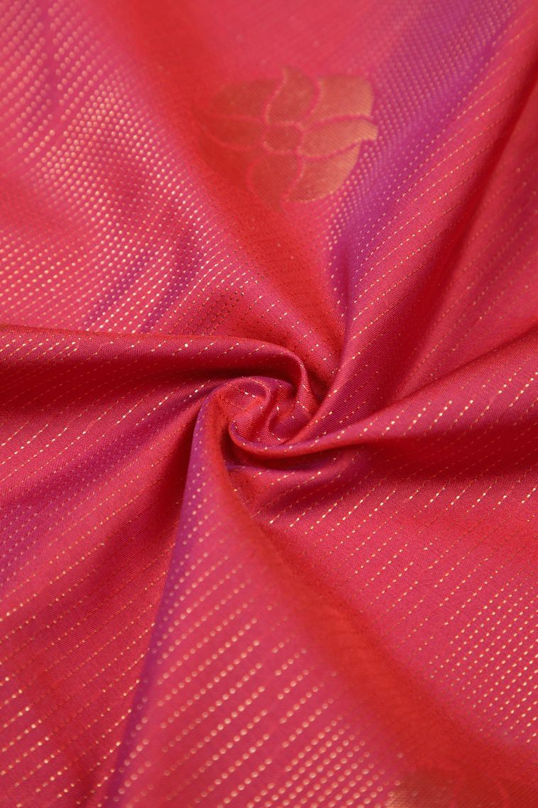 Peach Pink Soft Silk Saree with Copper Zari Stripes view 4