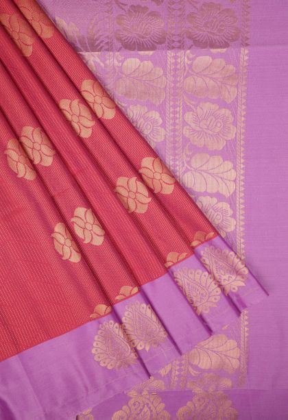 Peach Pink Soft Silk Saree with Copper Zari Stripes
