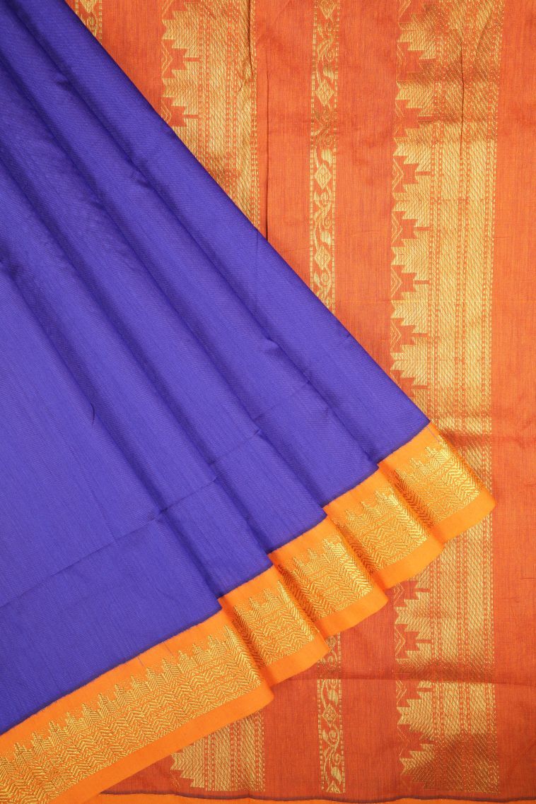 Admiral Blue Kalyani Cotton with Without Zari Zari Plain view 1