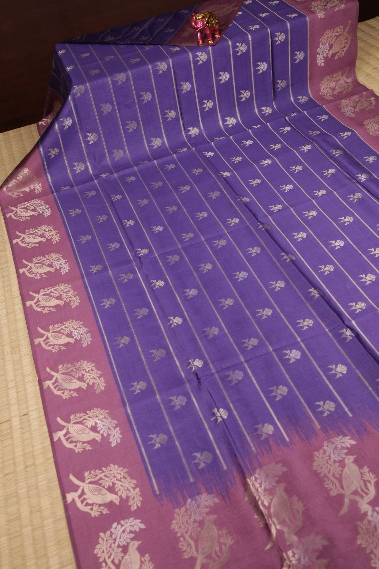 Viola Purple Tussar Saree with Silver Zari Buttis (small Dots Or Motifs) view 2