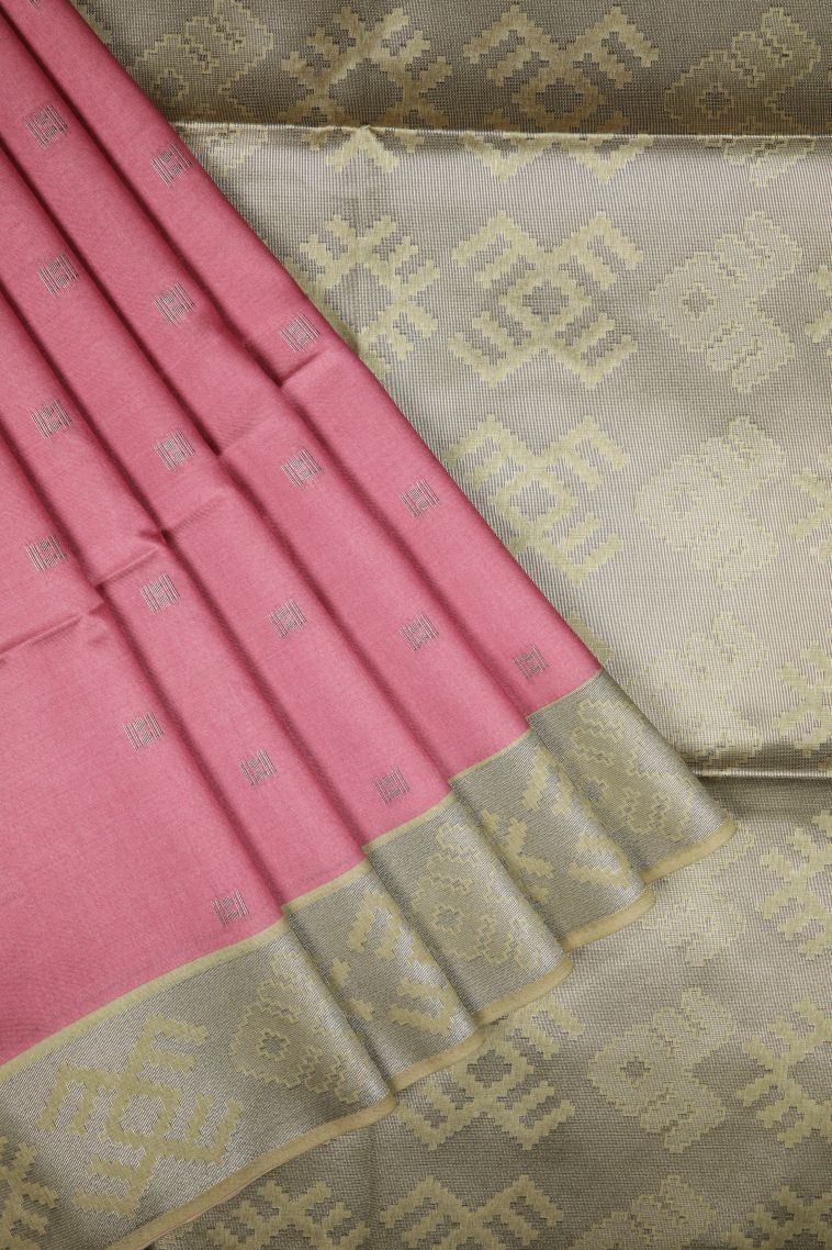 Rosewood Pink Tussar Saree with Without Zari Zari Buttis (small Dots Or Motifs) view 1