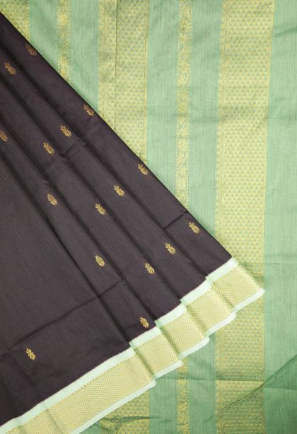 Asphalt Black Kalyani Cotton with Without Zari Zari Buttis (small Dots Or Motifs)