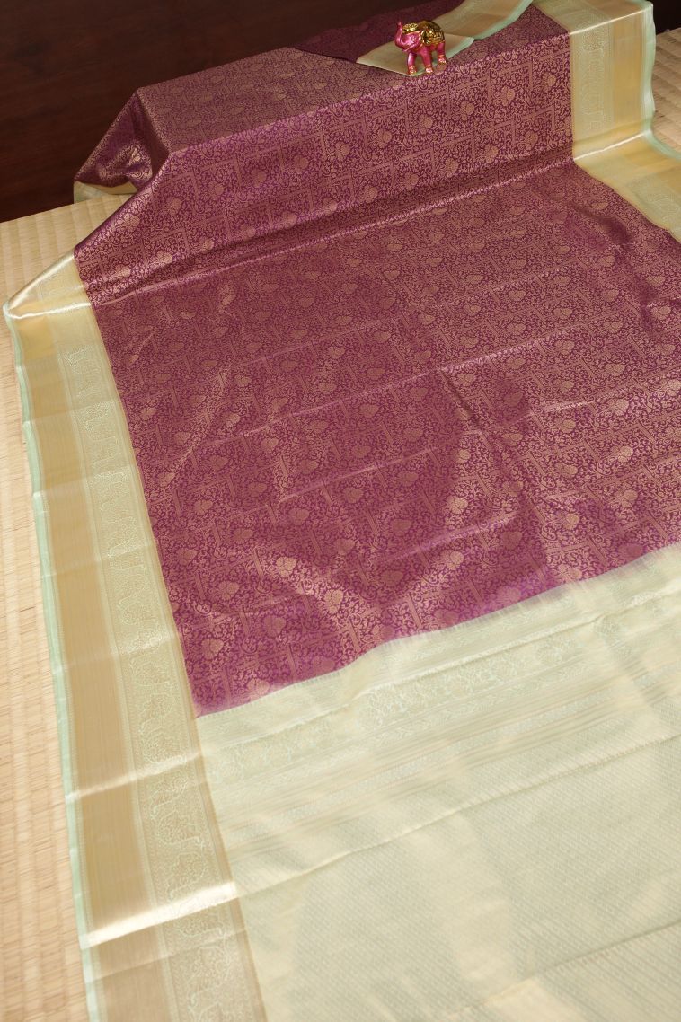 Bosenberry Purple Samudrika Pattu with Copper Zari Floral Patterns view 2