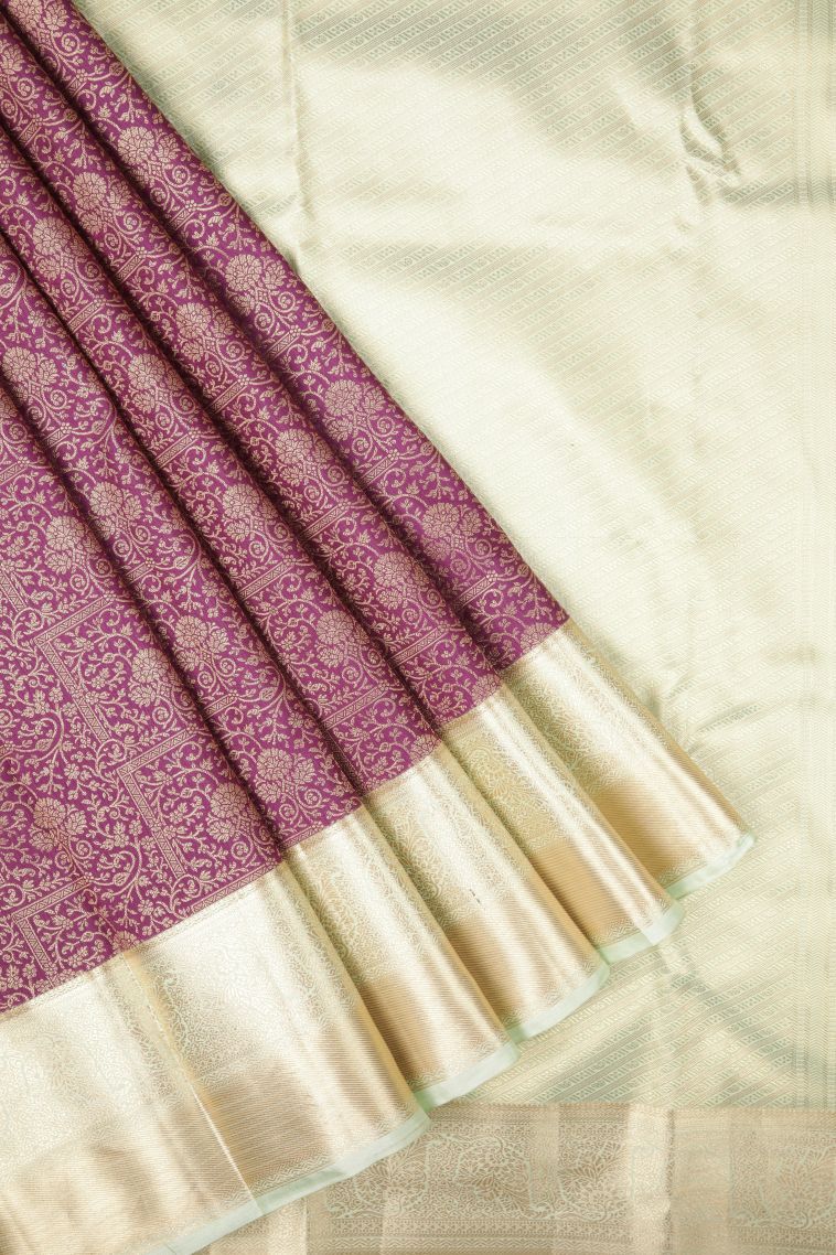 Bosenberry Purple Samudrika Pattu with Copper Zari Floral Patterns view 1