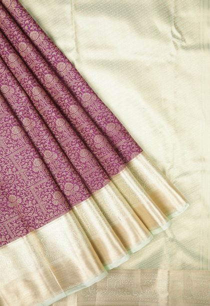 Bosenberry Purple Samudrika Pattu with Copper Zari Floral Patterns