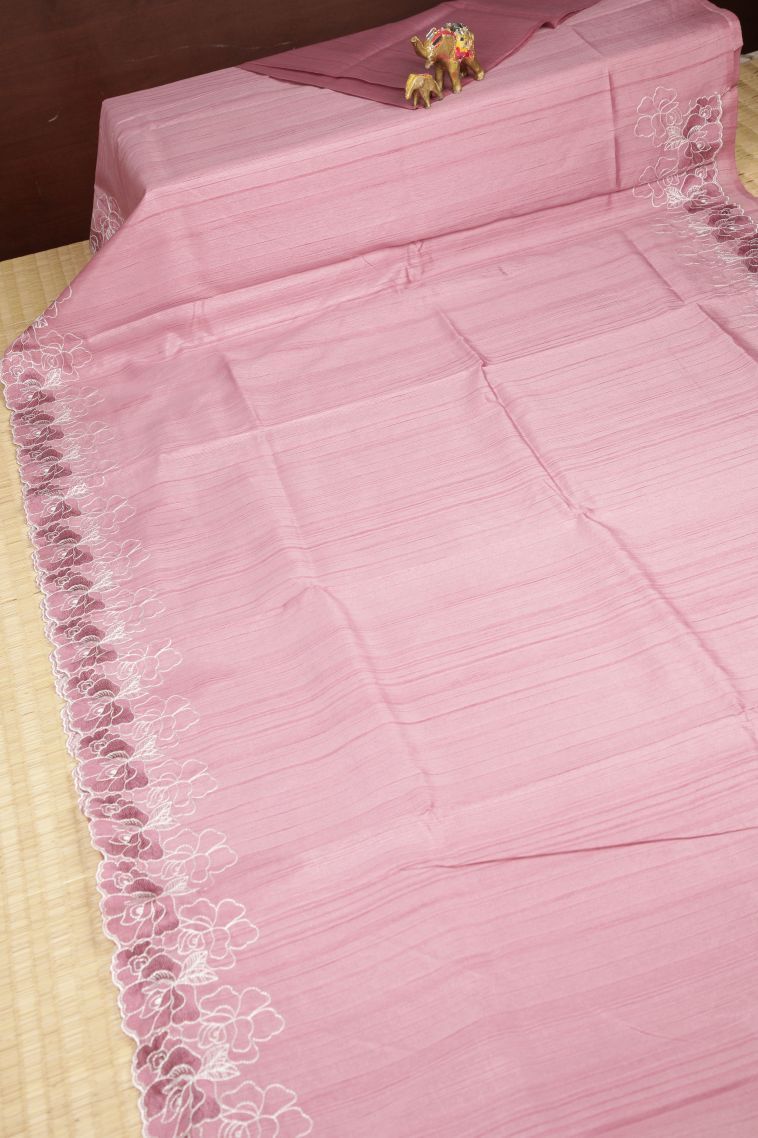 Ballet Pink Tussar Saree with Without Zari Zari Plain view 2