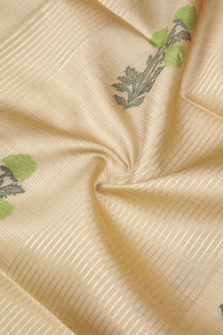 Cream White Tussar Saree with Silver Zari Buttis (small Dots Or Motifs) view 4