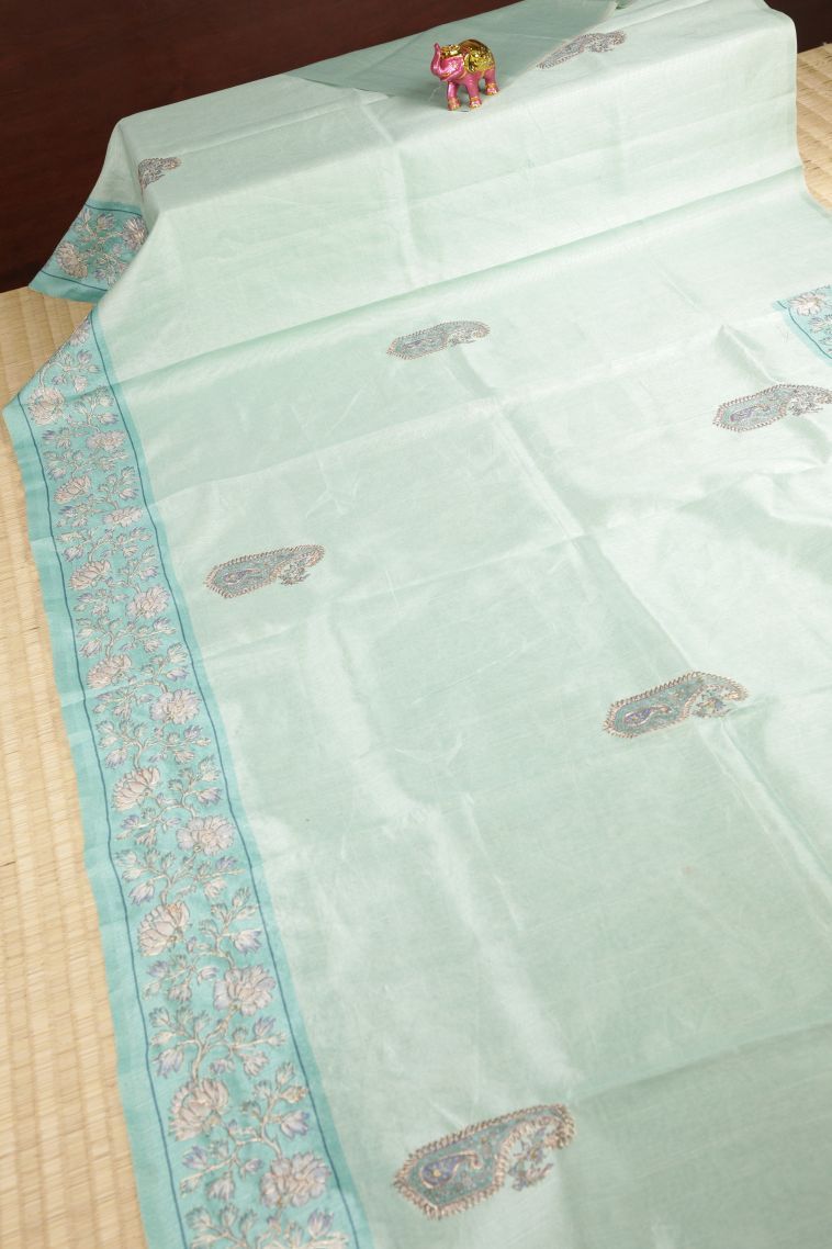 Arctic Blue Tussar Saree with Without Zari Zari Buttis (small Dots Or Motifs) view 2