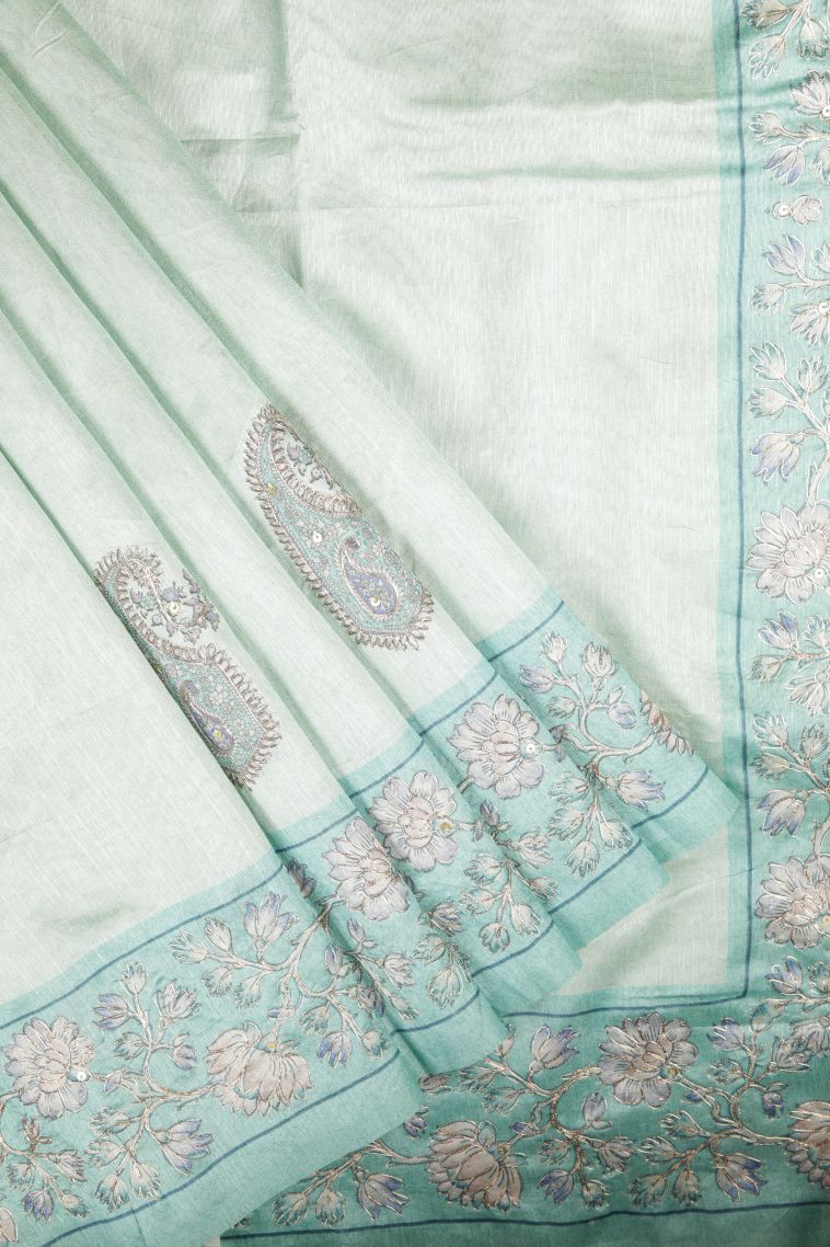 Arctic Blue Tussar Saree with Without Zari Zari Buttis (small Dots Or Motifs) view 1
