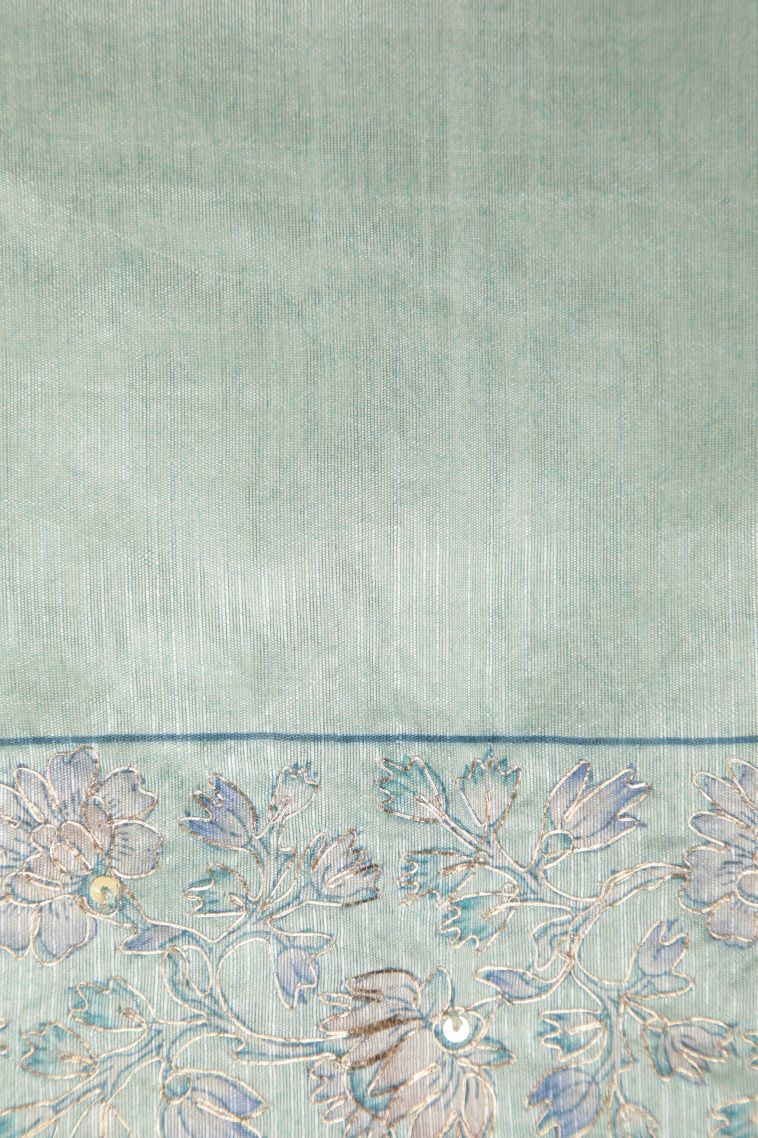 Arctic Blue Tussar Saree with Without Zari Zari Buttis (small Dots Or Motifs) view 3