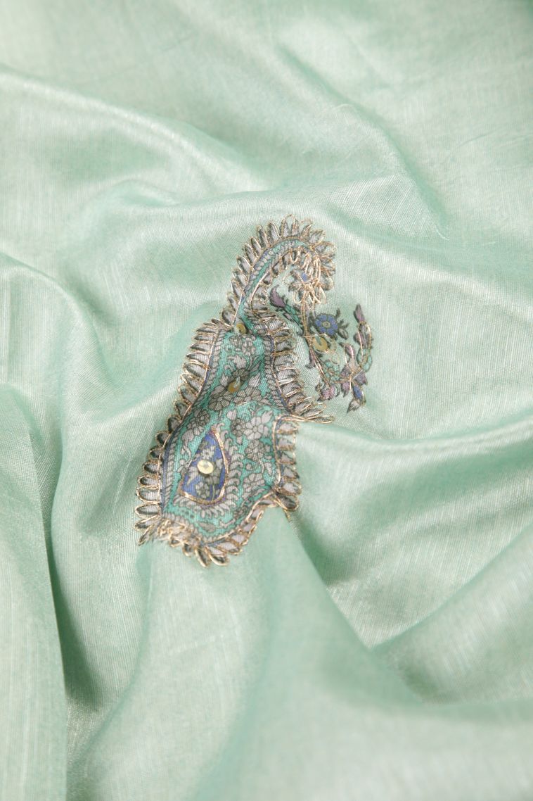 Arctic Blue Tussar Saree with Without Zari Zari Buttis (small Dots Or Motifs) view 4