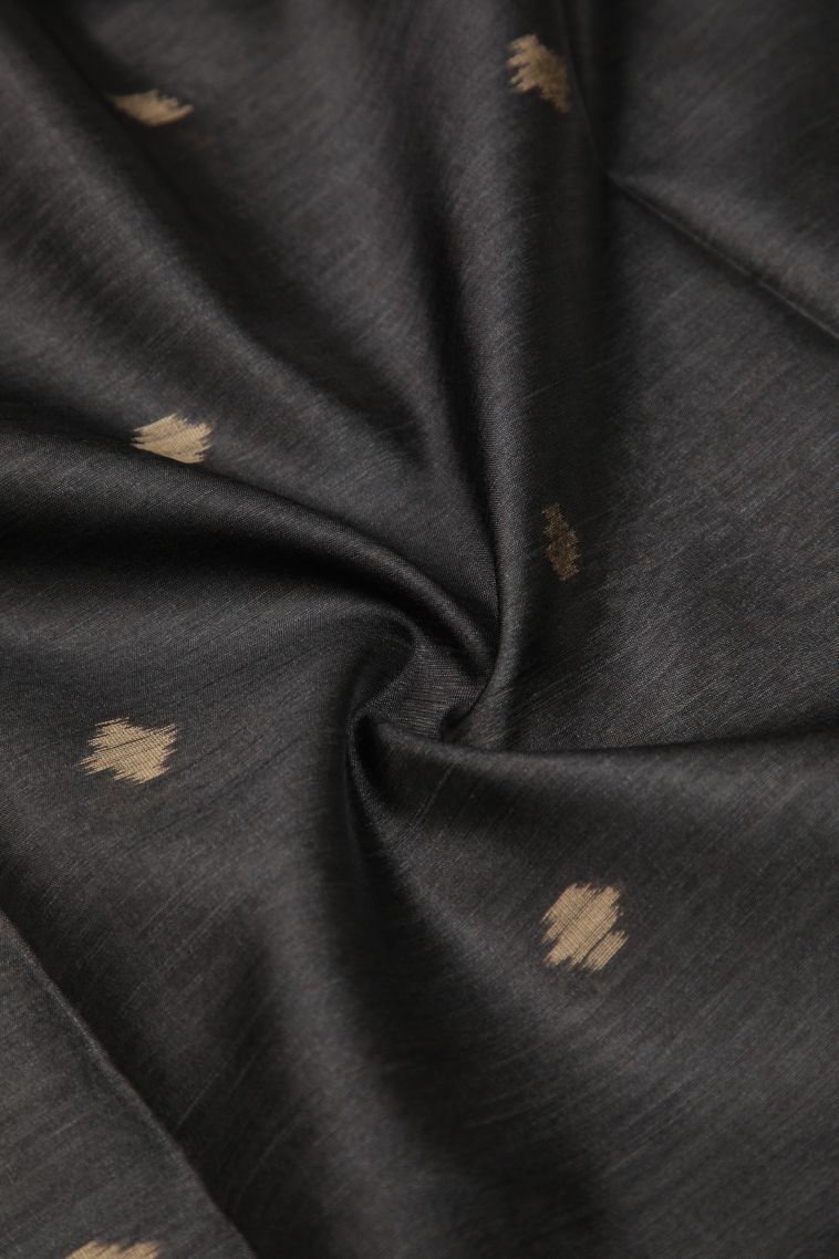 Asphalt Black Tussar Saree with Without Zari Zari Buttis (small Dots Or Motifs) view 4