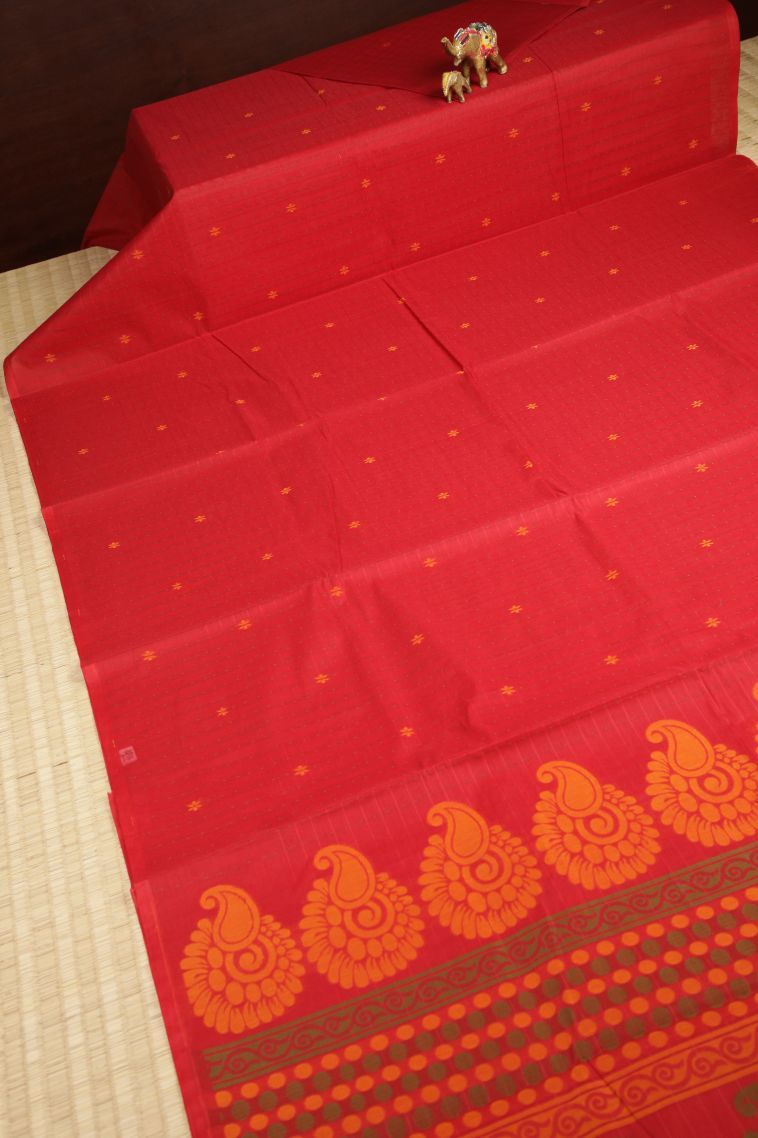 Candy Red Kovai Cotton Sarees with Without Zari Zari Stripes view 2