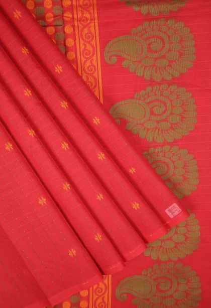 Candy Red Kovai Cotton Sarees with Without Zari Zari Stripes