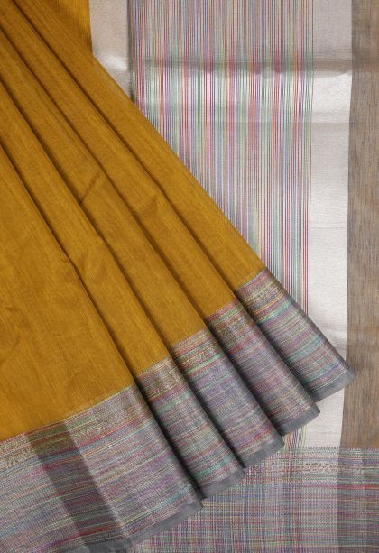 Gold Tussar Saree with Without Zari Zari Plain
